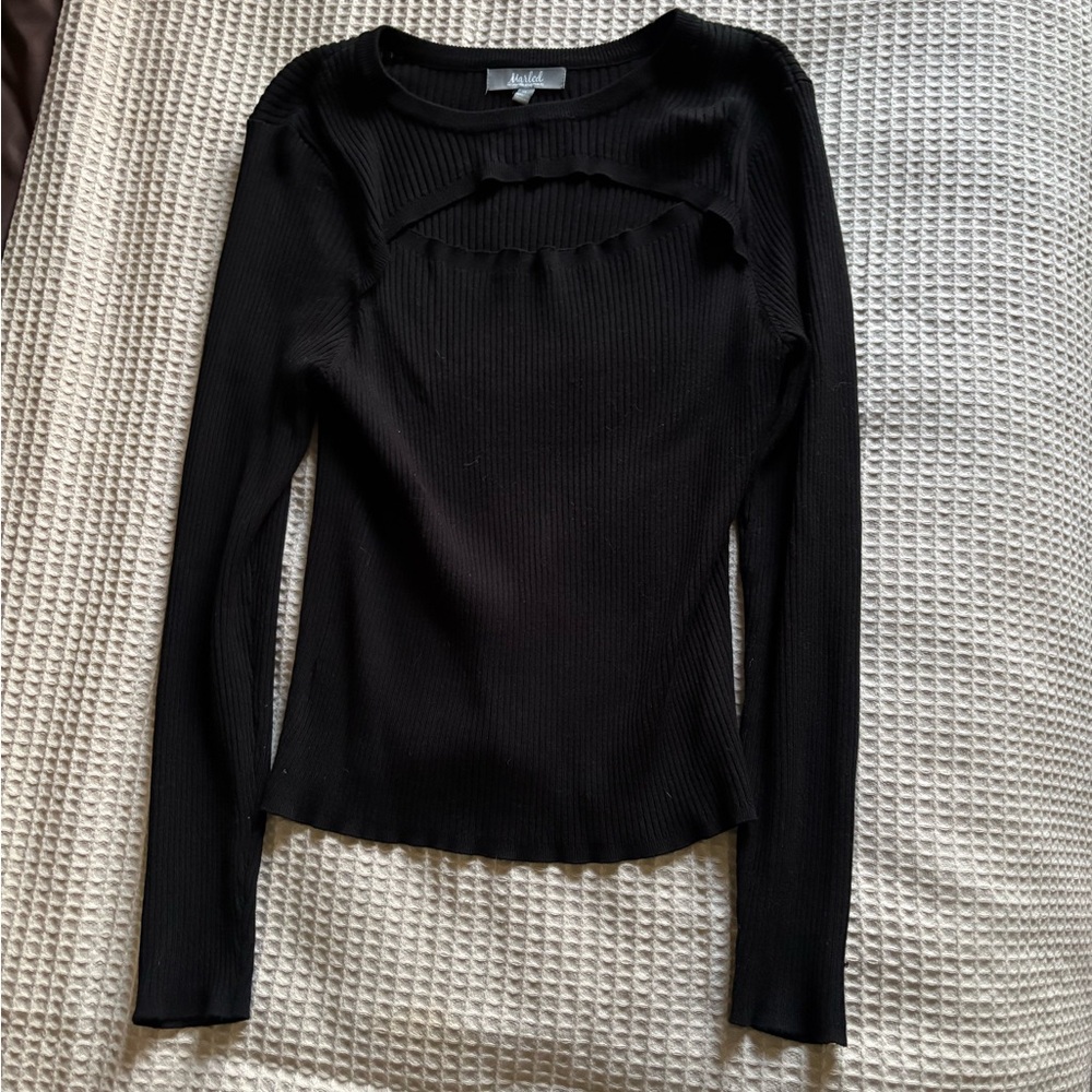 Marled keyhole knit sweater top